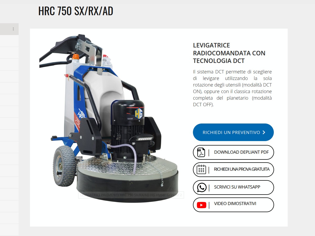 Levigatrice professionale per pavimenti Hyper Grinder HRC SX⁄RX⁄AD: potenza telecomando e tecnologia DCT